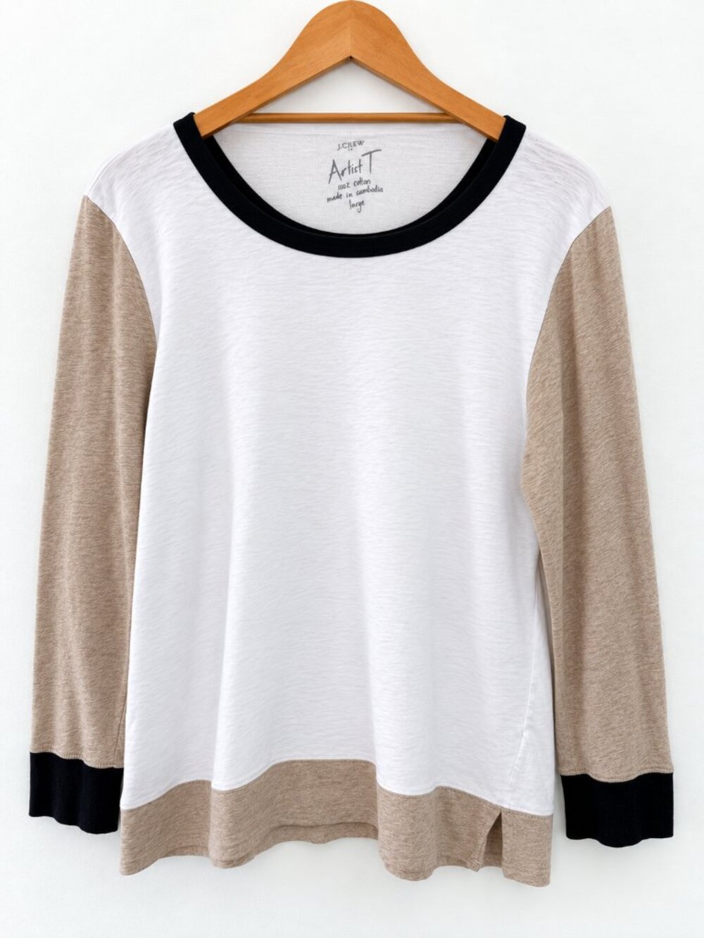 J. Crew Factory Artist T Colorblock Long Sleeve Top White Beige Large Preppy